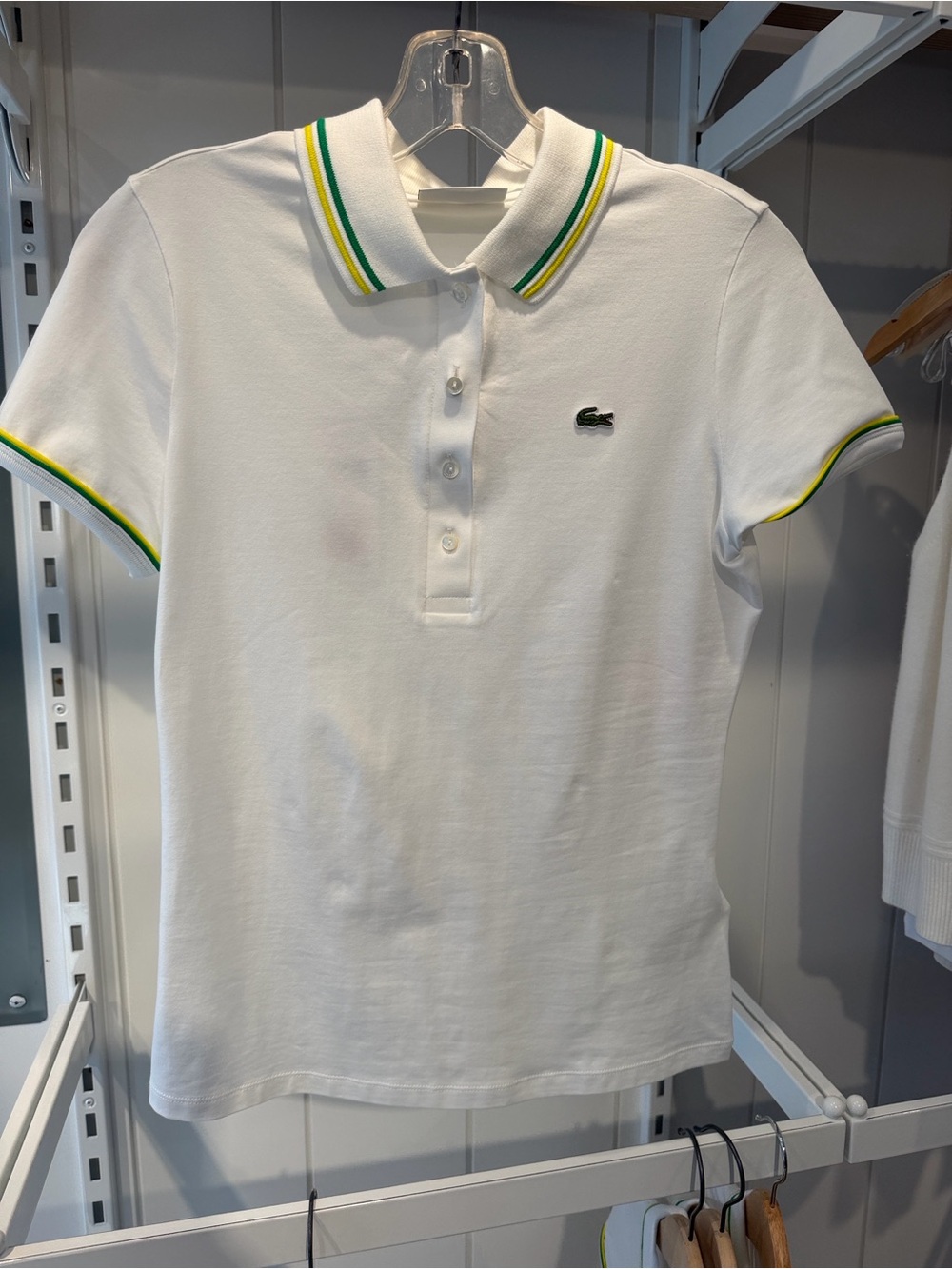 Lacoste White Polo with Green & Yellow Trim